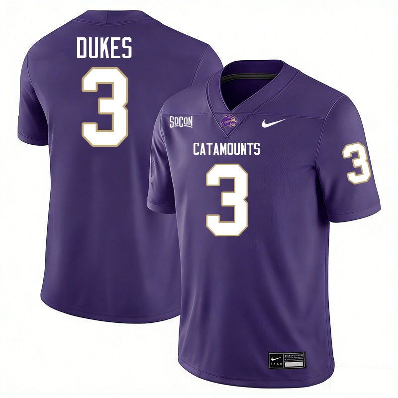 Western Carolina Catamounts #3 Samaurie Dukes College Football Jerseys,Uniforms-Purple